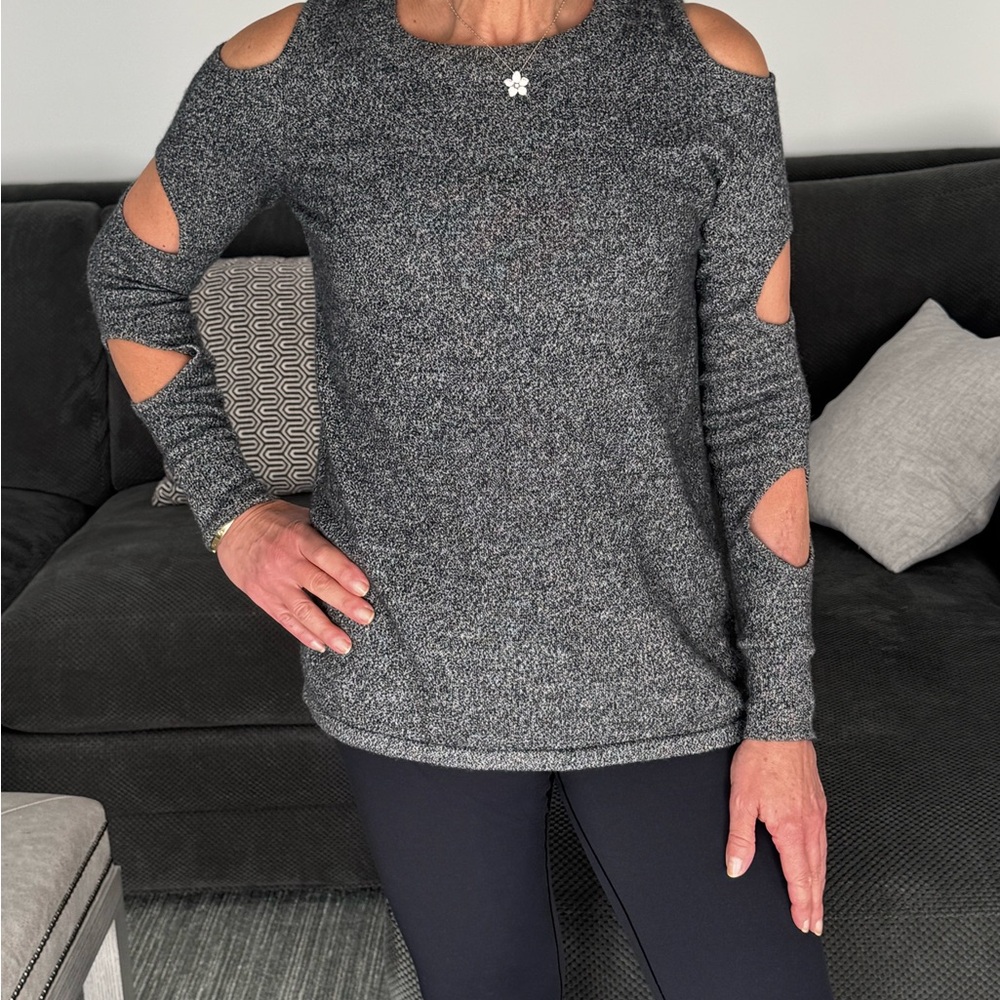 Aqua Cashmere Charcoal Cut-Out Shoulder Sweater